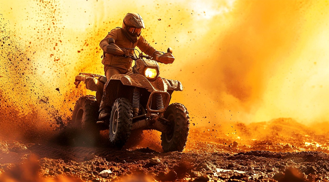 Quad bike kicking up dust in the Agafay desert near Marrakech